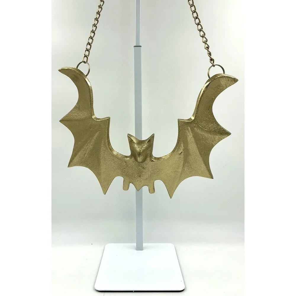 Gothic Gold Bat Wall Decor Metal Hanging Vampire Bat With Chain New
